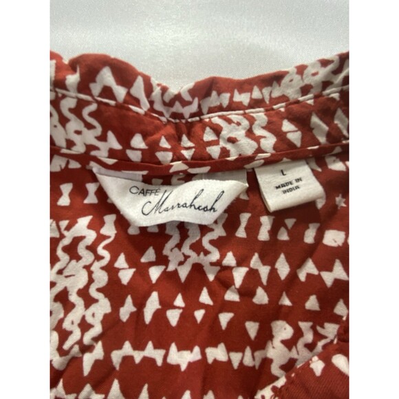 Caffe Marrakesh Boho Button-Up Top Sz Large Lace Detail Pockets Rust/White EUC - Picture 2 of 7